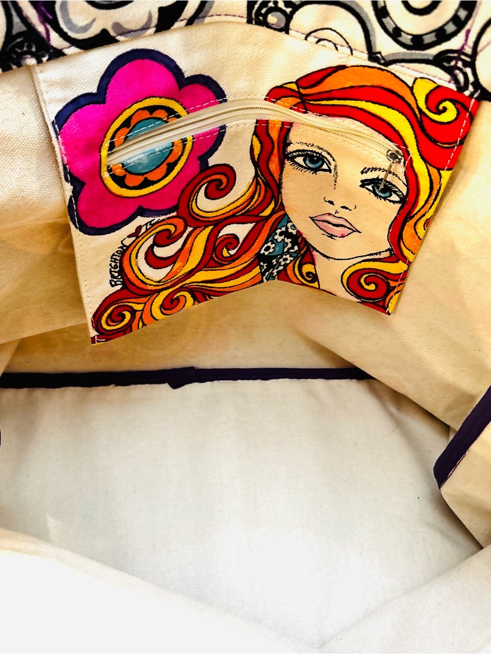 Brighton Canvas Love Groove Tote with Bold 'LOVE' and heart Graphics - Picture 4 of 7